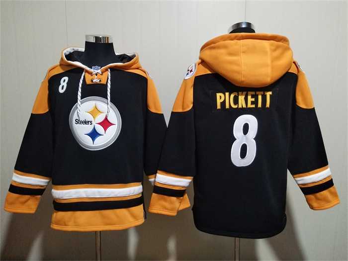 Men's Pittsburgh Steelers #8 Kenny Pickett Black Ageless Must-Have Lace-Up Pullover Hoodie,We sell and wholesale Men's Pittsburgh Steelers #8 Kenny Pickett Black Ageless Must-Have Lace-Up Pullover Hoodie on line form chian!
